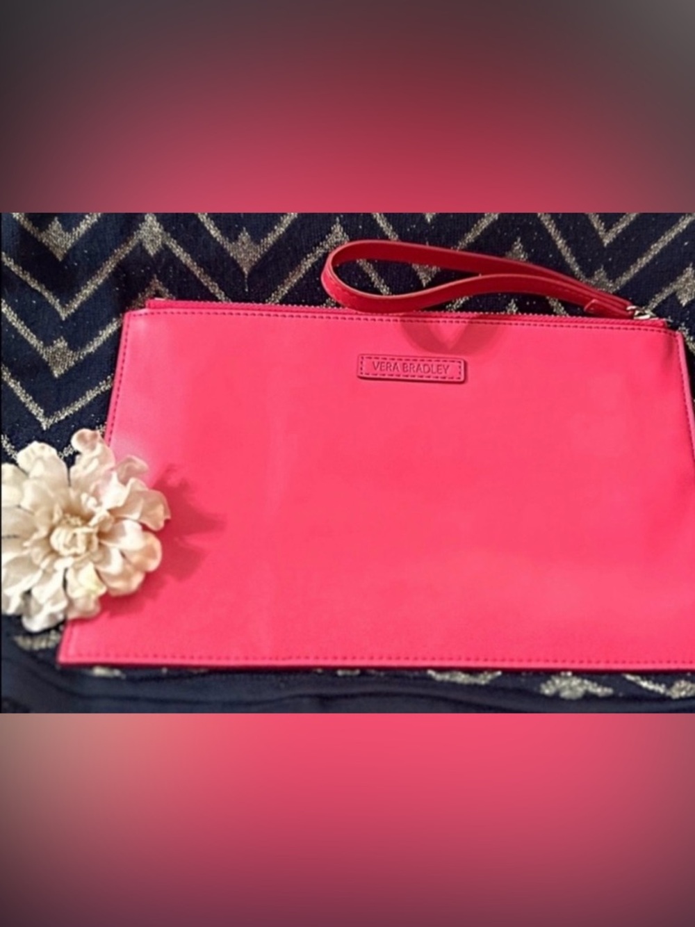 Vera Bradley Vibrant Pink , White and Red Leather Wristlet NWOT - Picture 2 of 10